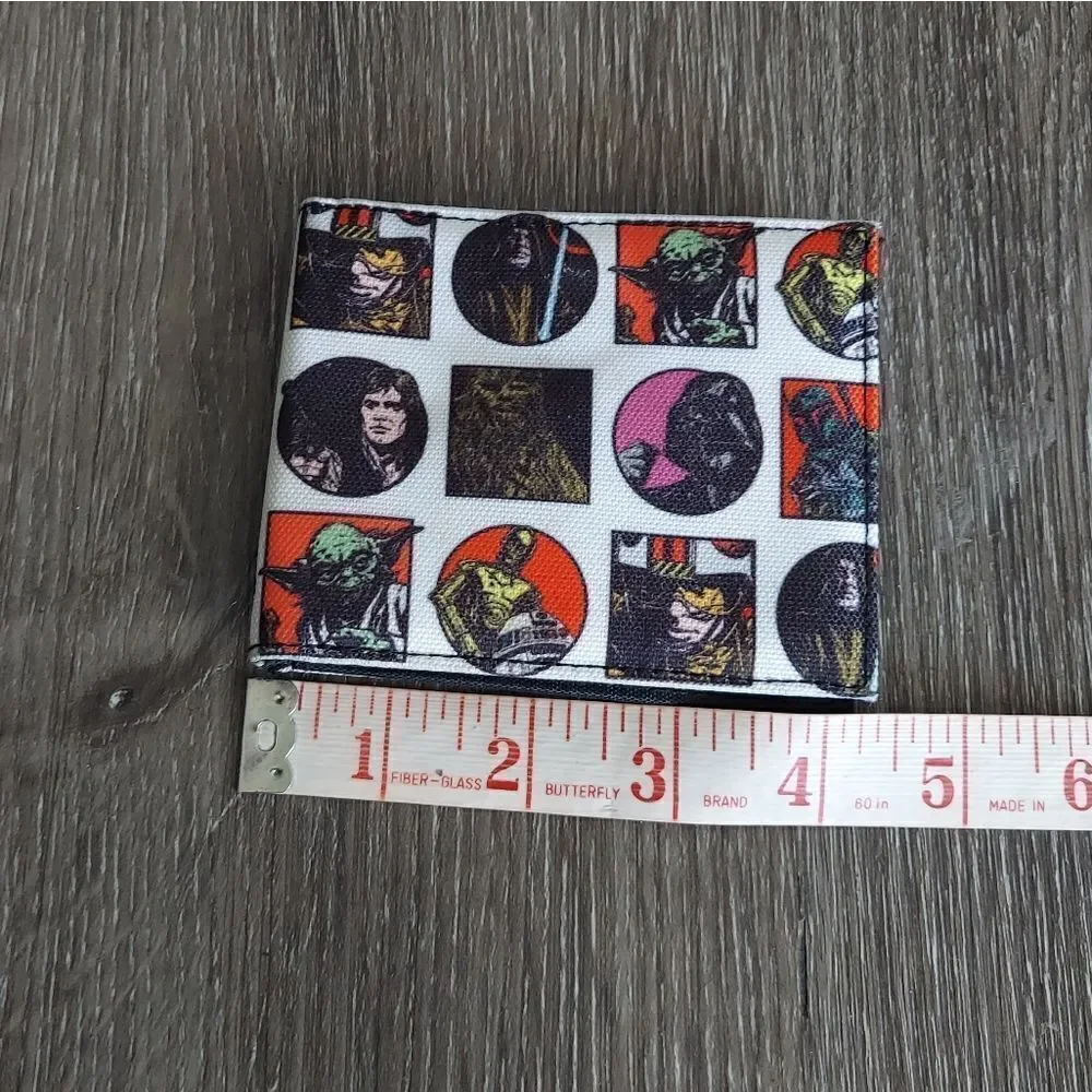 Vintage Star Wars Yoda R2D2 Darth Vader Han Solo Mandalorian Bifold Wallet